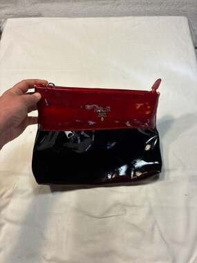 Prada Ombre Red and Black Patent Leather Zip Pouch Clutch